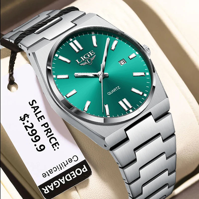 LIGE Business Men Watches Luxury New Top Waterproof Stainless Steel Quartz Wrist