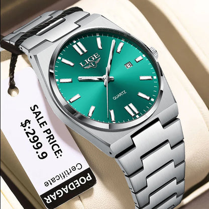LIGE Business Men Watches Luxury New Top Waterproof Stainless Steel Quartz Wrist
