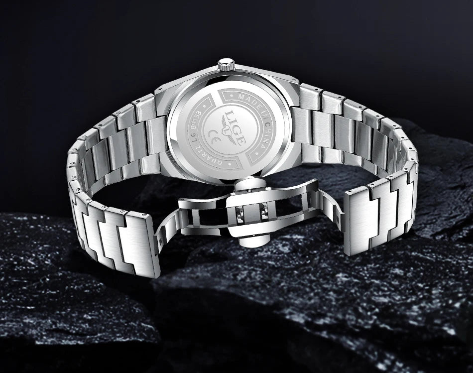 LIGE Business Men Watches Luxury New Top Waterproof Stainless Steel Quartz Wrist