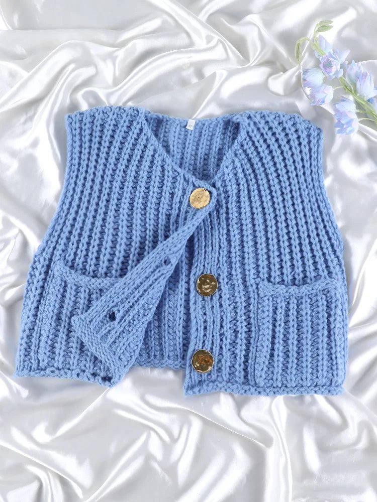 Sleeveless Knitted Vest Chic Clothes Solid Color Casual Women'S Tank Top Women