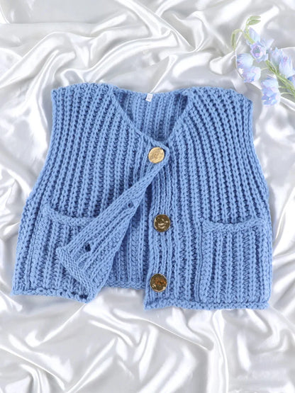 Sleeveless Knitted Vest Chic Clothes Solid Color Casual Women'S Tank Top Women
