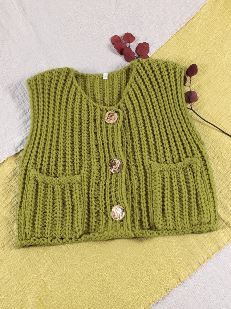 Sleeveless Knitted Vest Chic Clothes Solid Color Casual Women'S Tank Top Women