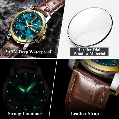 POEDAGAR Luxury Man Wristwatch Waterproof Luminous Date Week Leather Watch