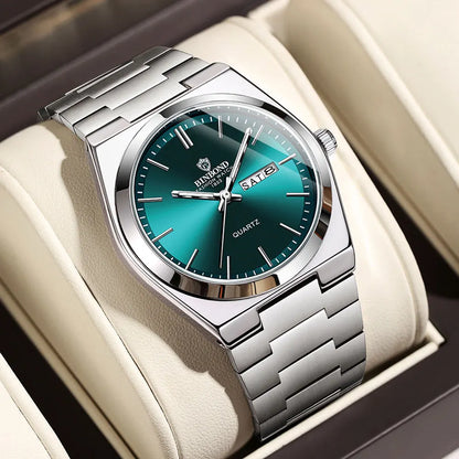 UTHAI Men Watch Light Luxury Brand Stainless Steel Double Calendar Waterproof Male