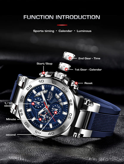 LIGE Sports Man Wristwatch Waterproof Luminous Date Quartz Men Watch Big Dial