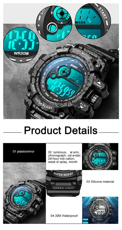 New Men LED Digital Watches Luminous Fashion Sport Waterproof Watches For Man