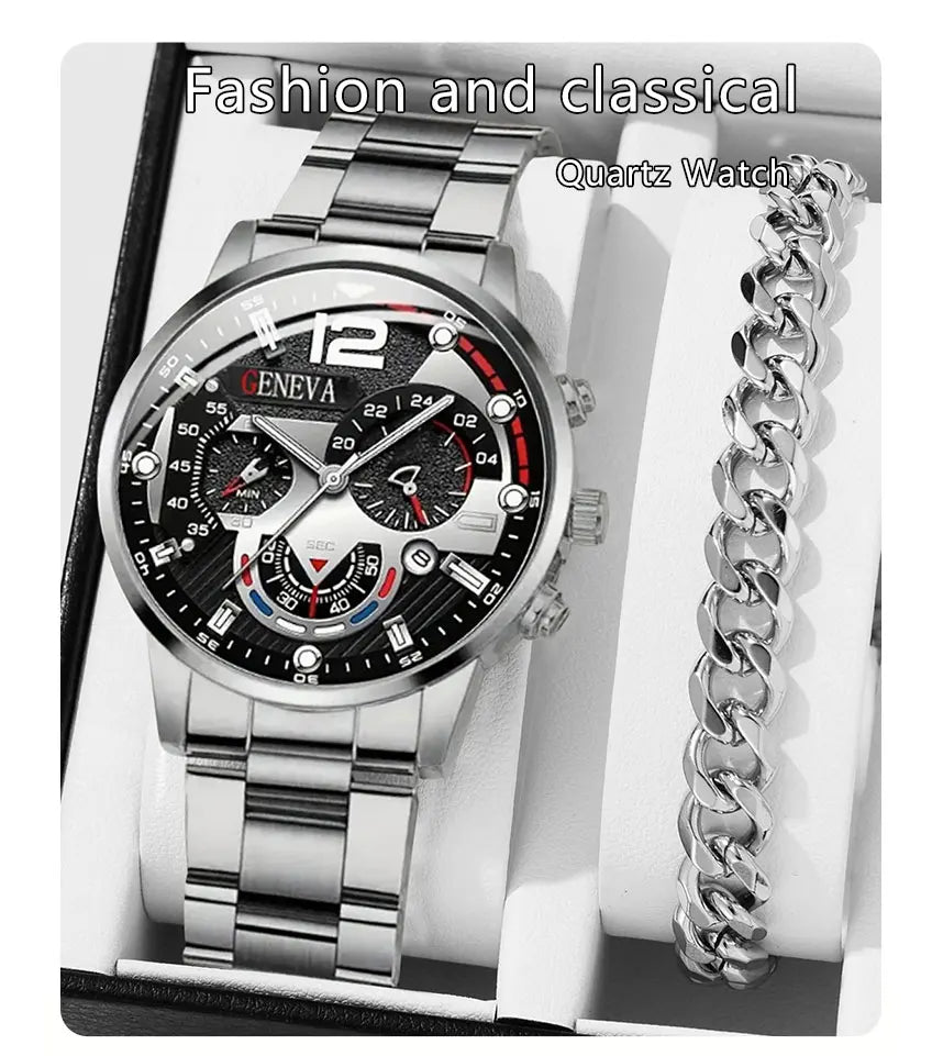 New Hot Watches Fashion Men Stainless Steel Watch Luxury Calendar Quartz