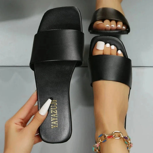 Fashion Minimalist Single Band Slide Sandals Solid Color Women Slippers