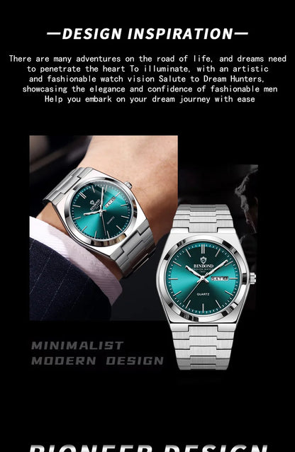 UTHAI Men Watch Light Luxury Brand Stainless Steel Double Calendar Waterproof Male
