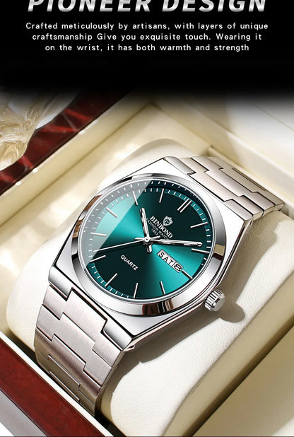 UTHAI Men Watch Light Luxury Brand Stainless Steel Double Calendar Waterproof Male