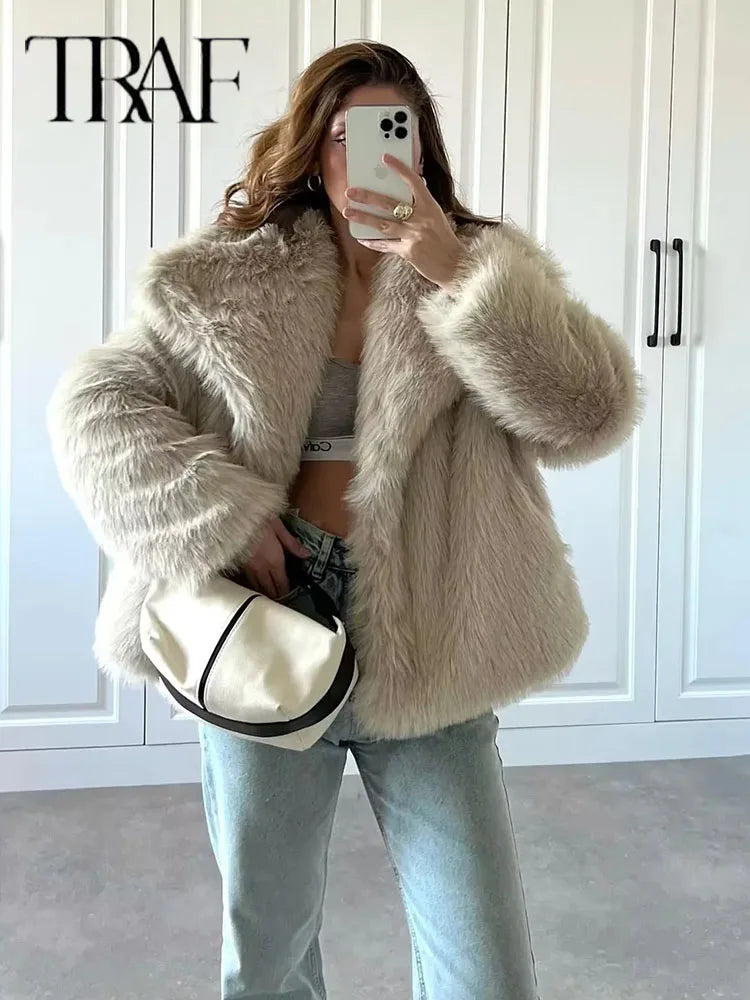 TRAF Metal Color Sequin Woven Jacket For Women Loose Stand Collar Long Sleeve