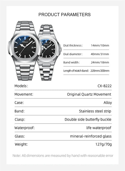 CHENXI 8222 Men's Quartz Watch Luxury Stainless Steel Wristwatch Waterproof