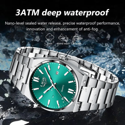 LIGE Business Men Watches Luxury New Top Waterproof Stainless Steel Quartz Wrist