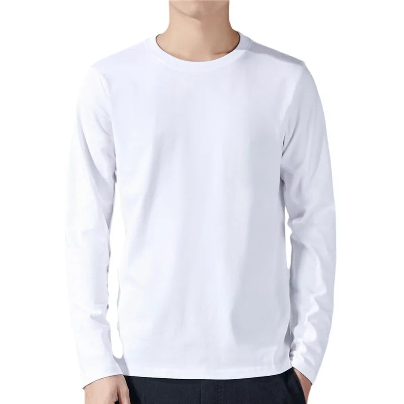 T Shirt For Men Cotton Long Sleeve T-shirts Solid Color Men's Clothing Full