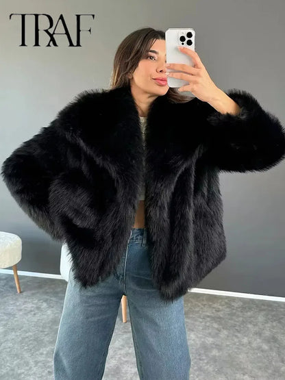 TRAF Metal Color Sequin Woven Jacket For Women Loose Stand Collar Long Sleeve