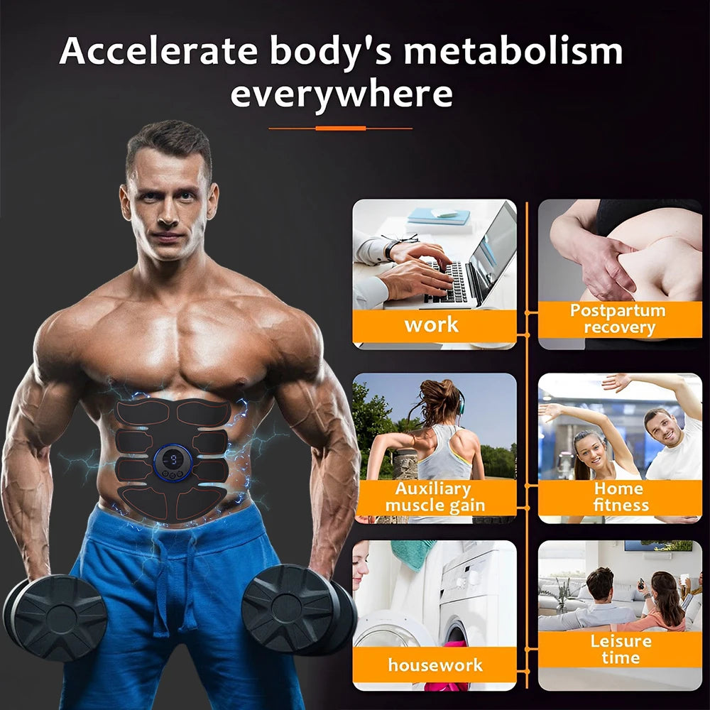 Electric Muscle Stimulator EMS Abdominal Fitness Stickers Rechargeable Body Slim