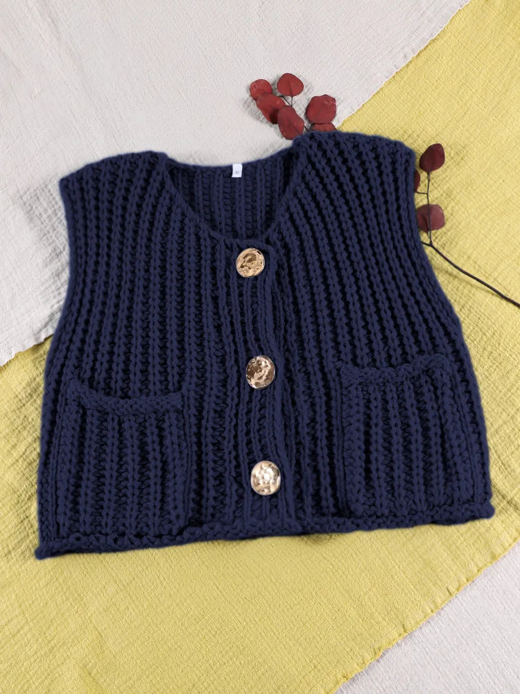Sleeveless Knitted Vest Chic Clothes Solid Color Casual Women'S Tank Top Women