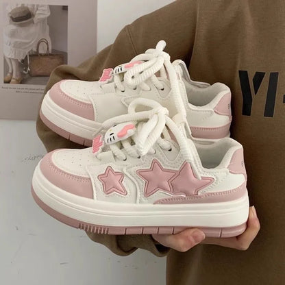 New Korean Shoes Kawaii Pink Platform Sneakers Women Vintage Vulcanize Spring