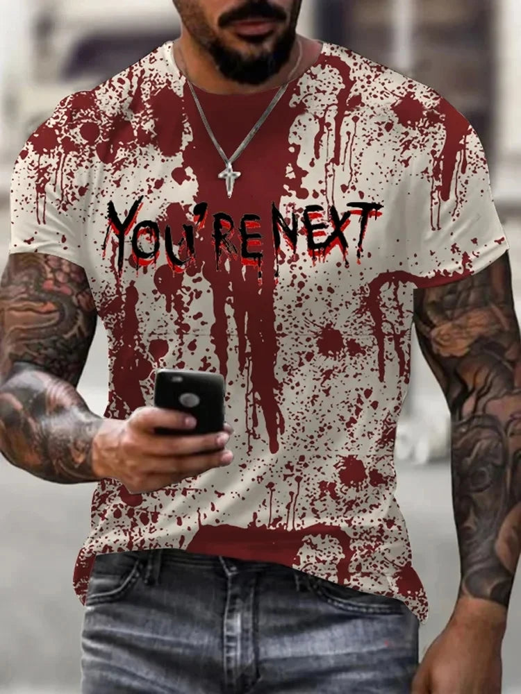 Summer men's T-shirts fun horror clothing tops 3D printed blood print T-shirts