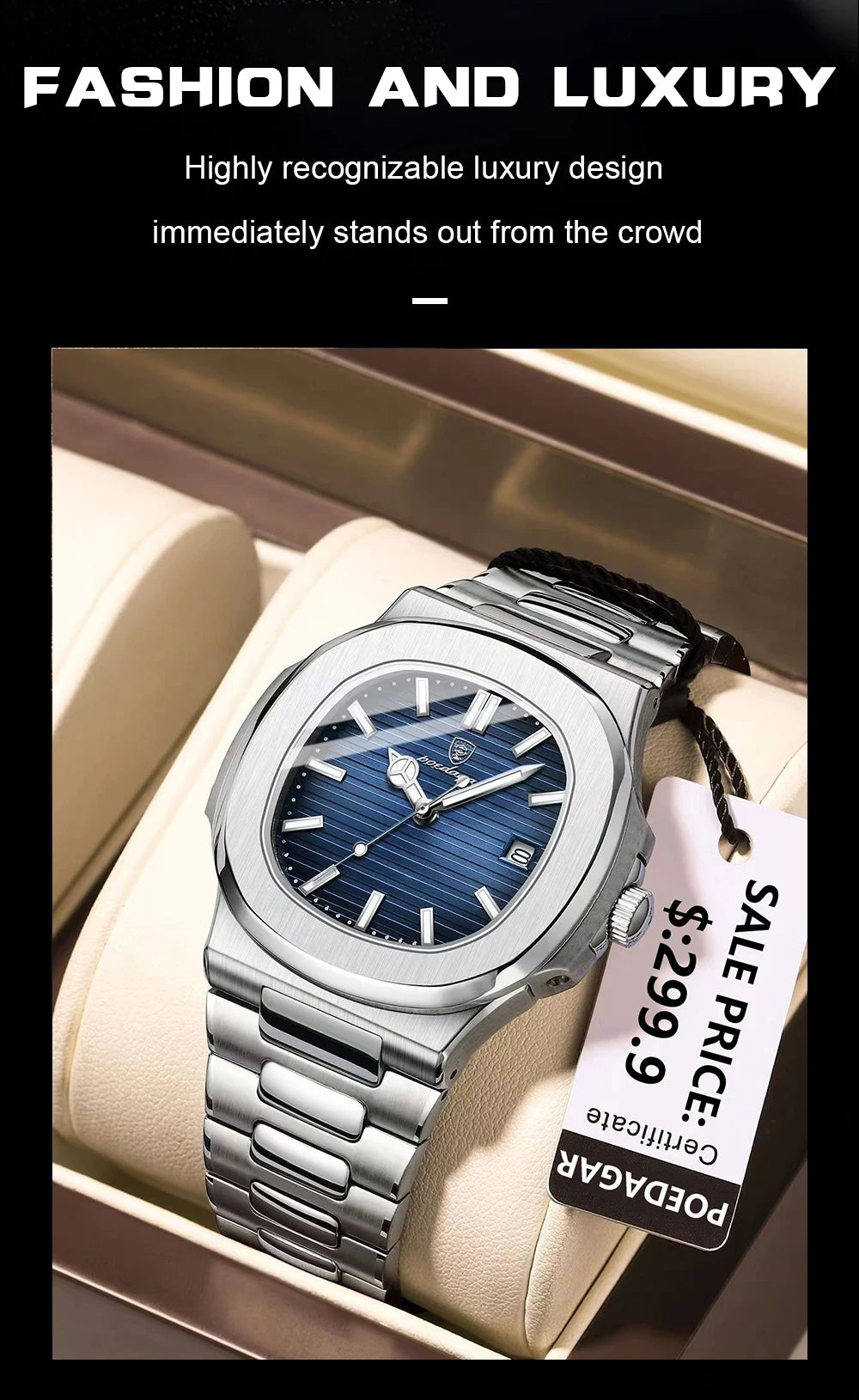2023 New POEDAGAR Luxury Watch Business Waterproof Male Clock Luminous Date