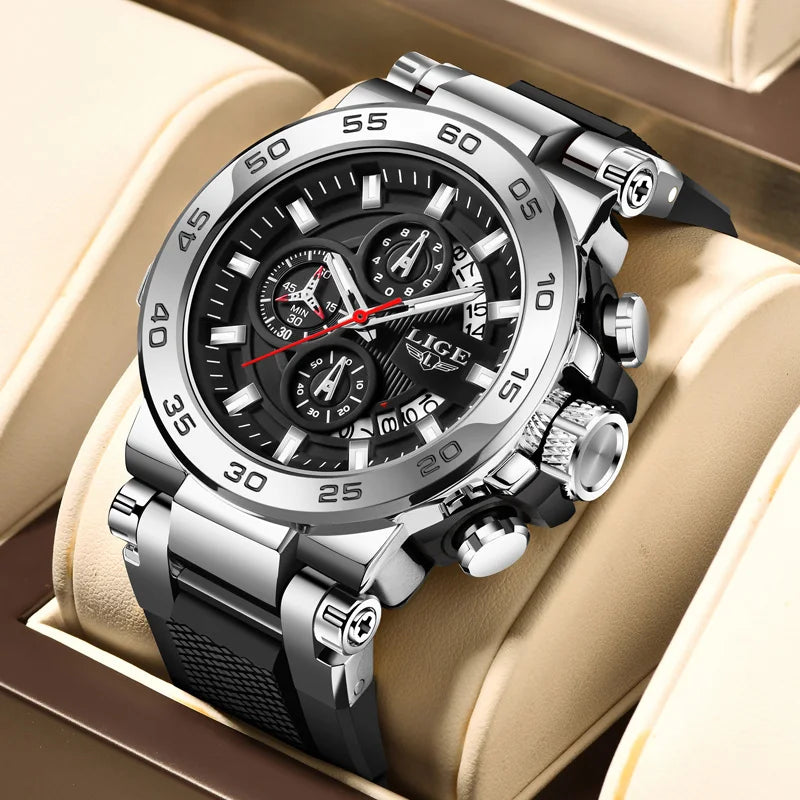 LIGE Sports Man Wristwatch Waterproof Luminous Date Quartz Men Watch Big Dial