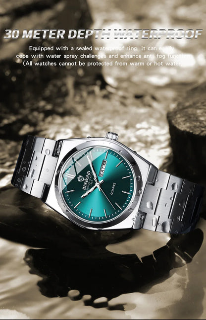 UTHAI Men Watch Light Luxury Brand Stainless Steel Double Calendar Waterproof Male