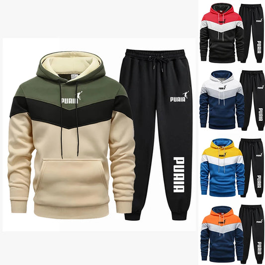 2024 Fall Winter Fleece Thick Warm Men's Tracksuit Hoodies + Pants 2Pcs Sets